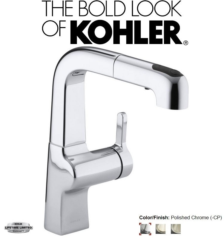 Kohler Evoke K-6332T-4-CP Single Hole Kitchen Faucet w/Pull-Down Spray