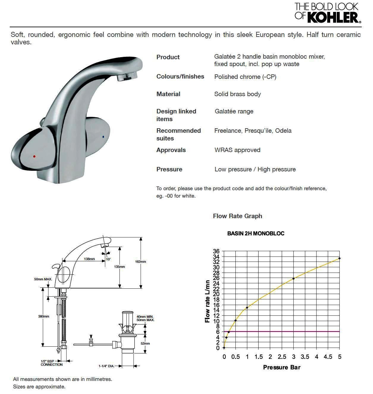 Kohler Galatée K-8693K-CP dual oval handles lavatory faucet w/pop-up drain. in Chrome Finish