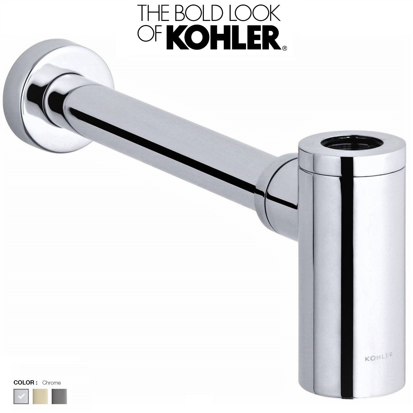 Kohler K-9071T-CP 1-1/4"(~32mm) Contemporary Round Wall Mount Bottle Trap