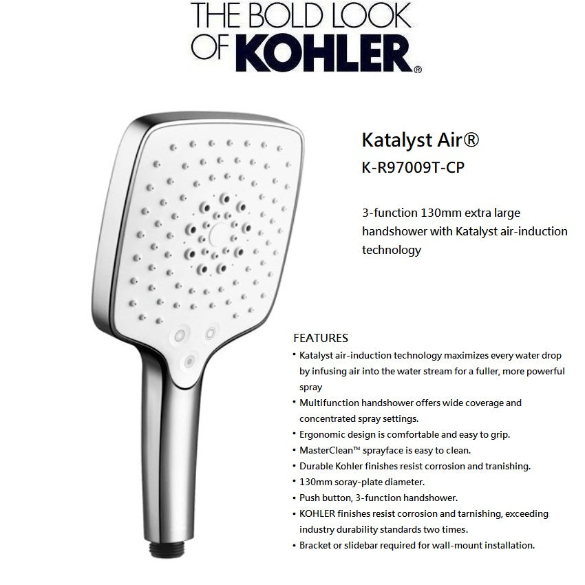 Kohler Rain Duet R97009T-CP Katalyst Air 3-way push-button handshower 130mm