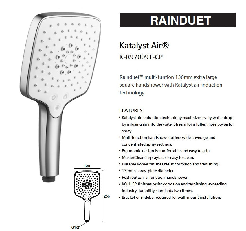 Kohler Rain Duet R97009TCP Katalyst Air 3way pushbutton handshower