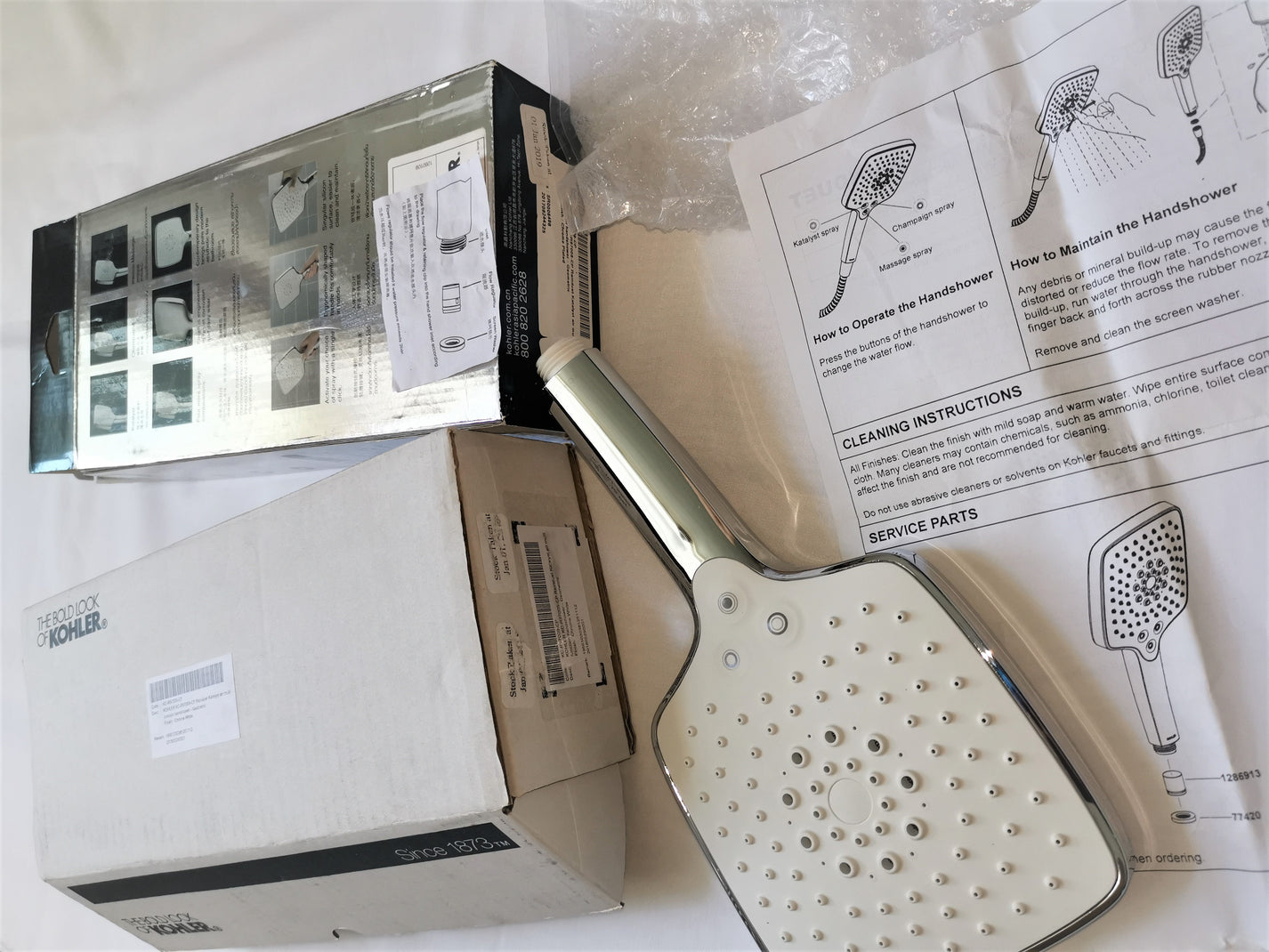 Kohler Rain Duet R97009TCP Katalyst Air 3way pushbutton handshower