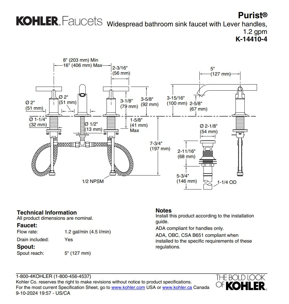 Kohler Purist_Pairs of Deck or Wall-Mount Valve Trim/Lever Handles