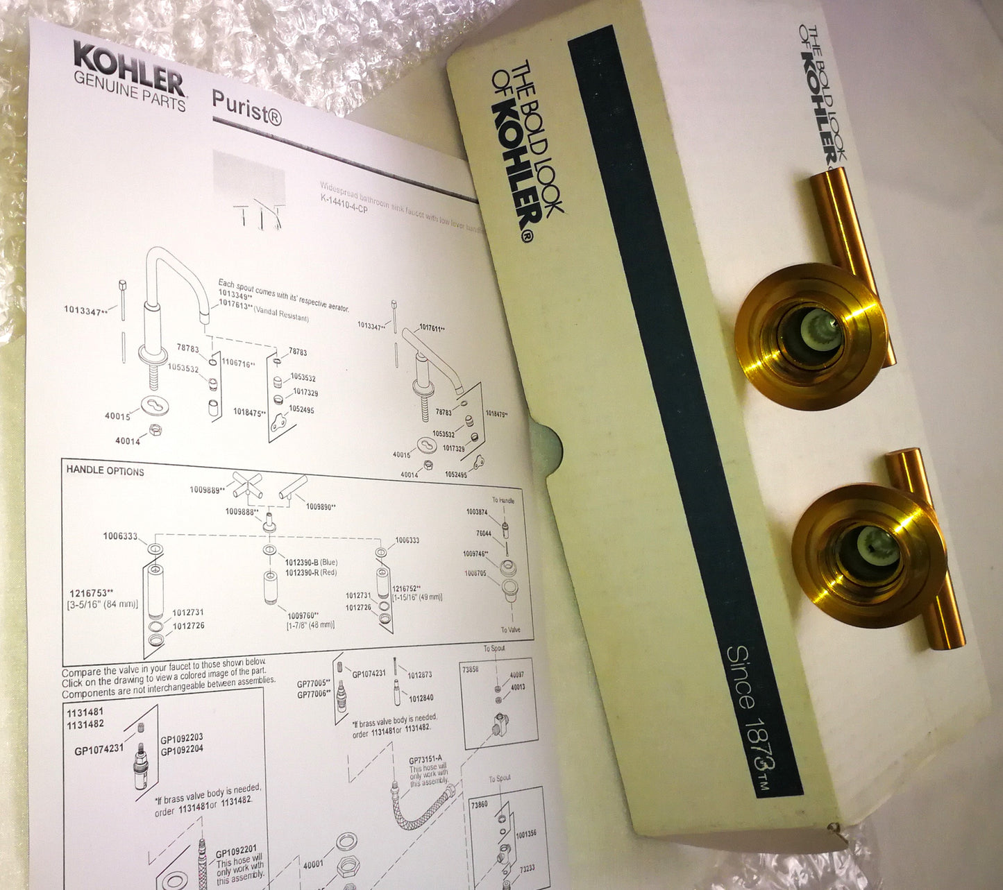 Kohler Purist_Pairs of Deck or Wall-Mount Valve Trim/Lever Handles