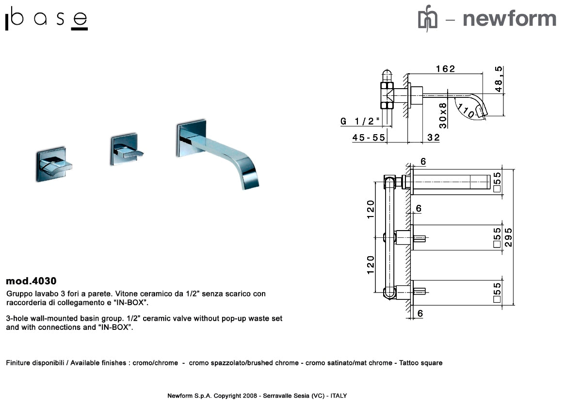 Newform "Base Collection" 4030 W.M 3-hole two handles sink mixer