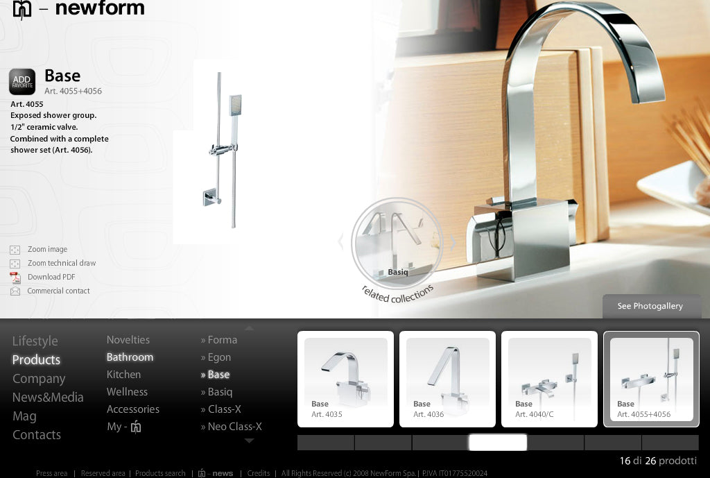 Newform "Base" 4057 completed shower set w/wall union, handshower, shower hose