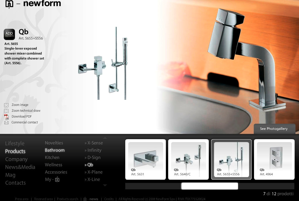 Newform "Qb" 5657 completed shower set w/wall union, handshower, shower hose