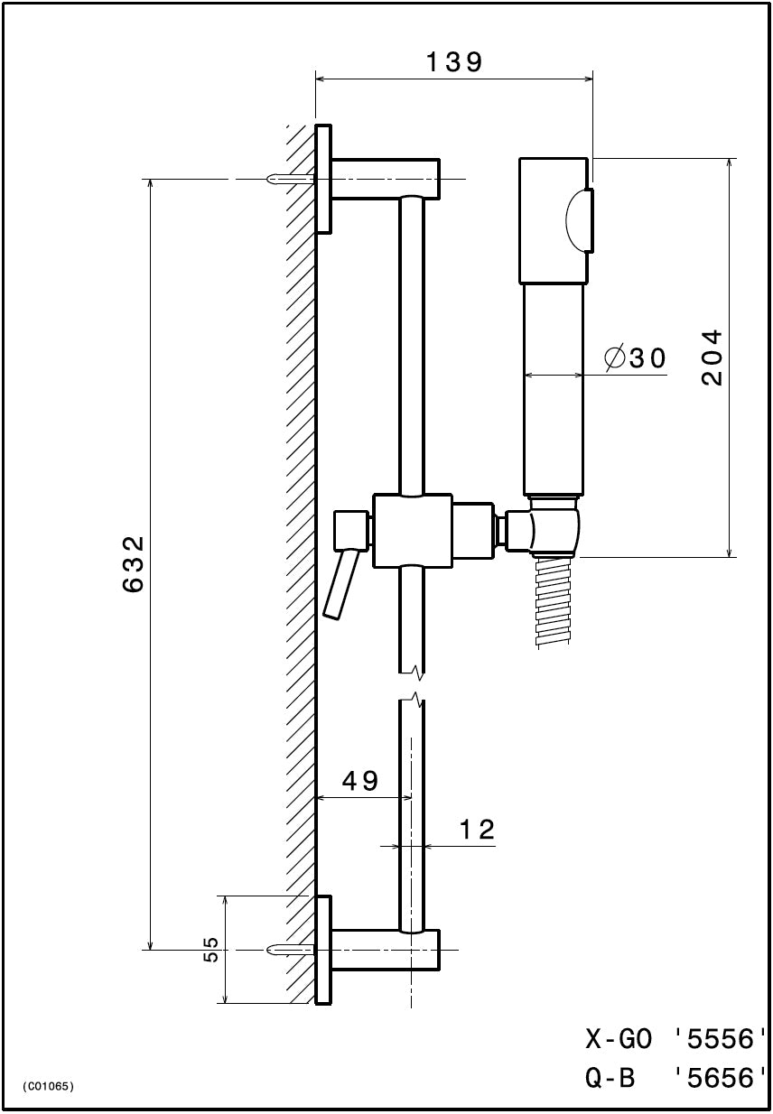 Newform "Qb" 5657 completed shower set w/wall union, handshower, shower hose