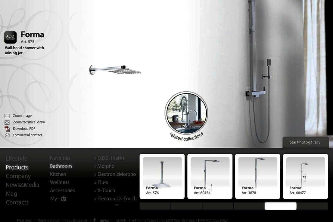 Newform "Forma" 575 W.M Raining Jet Shower Head 230mm w/Shower Arm