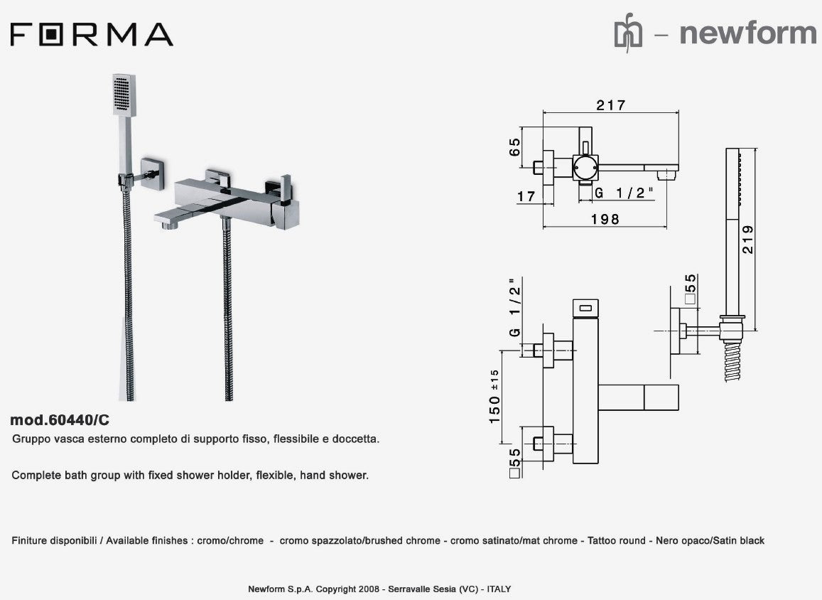 Newform "Forma" 60440C W.M single lever b&s mixer w/handshower