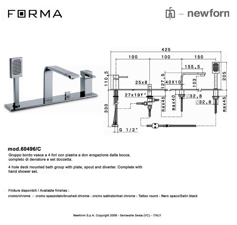 Newform Forma 60496C D.M 4-Hole B/S Mixer Complete Set