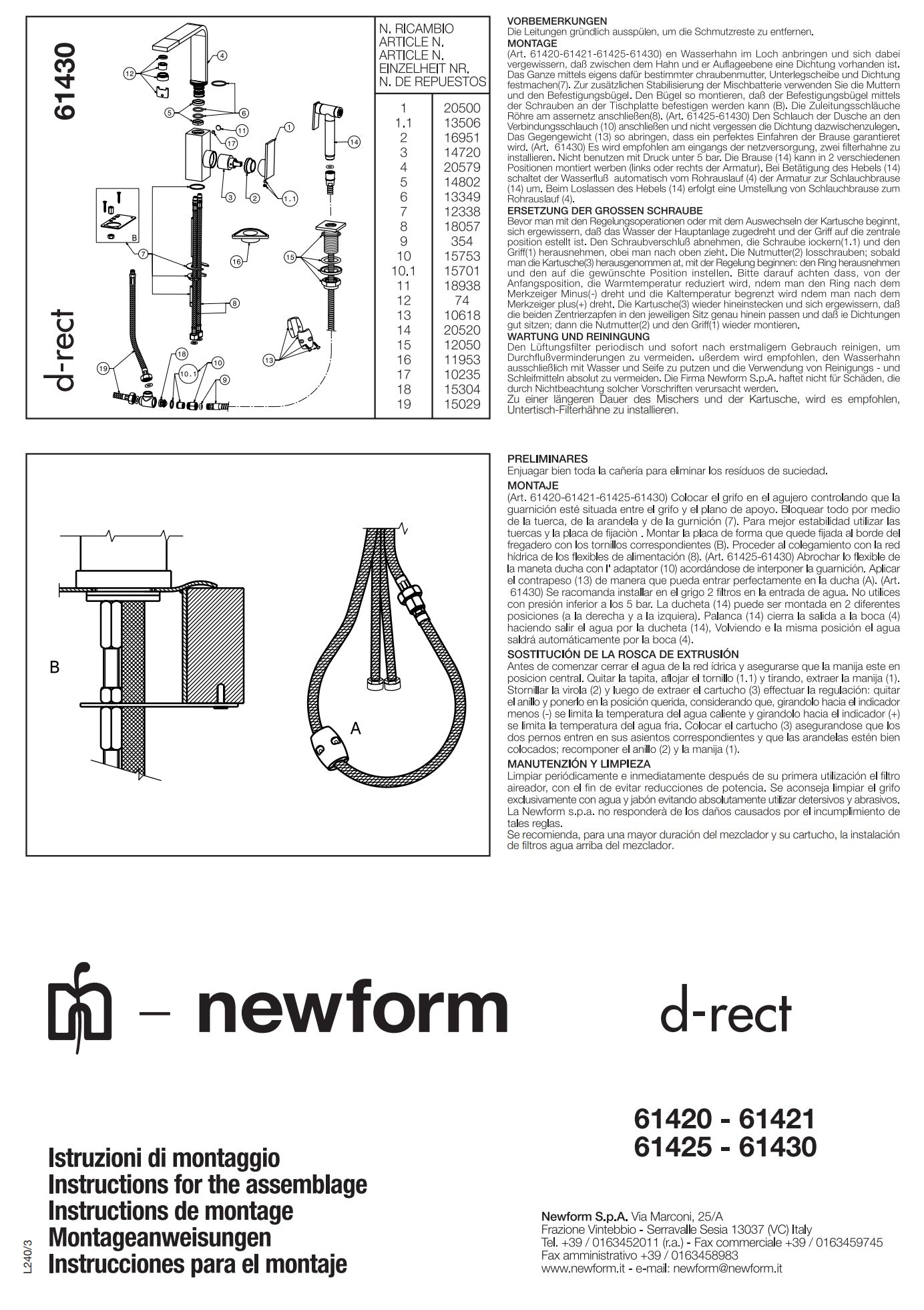 Newform "d-Rect Collection" 61420 Kitchen Sink Mixer w/Swivel Spout