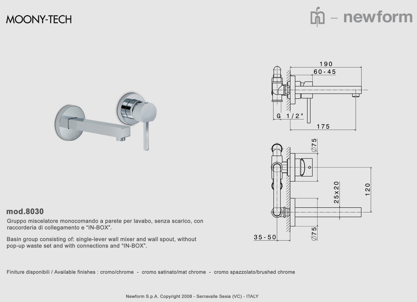 Newform "Moony-Tech" 8030 W.M single lever basin mixer w/spout 170mm