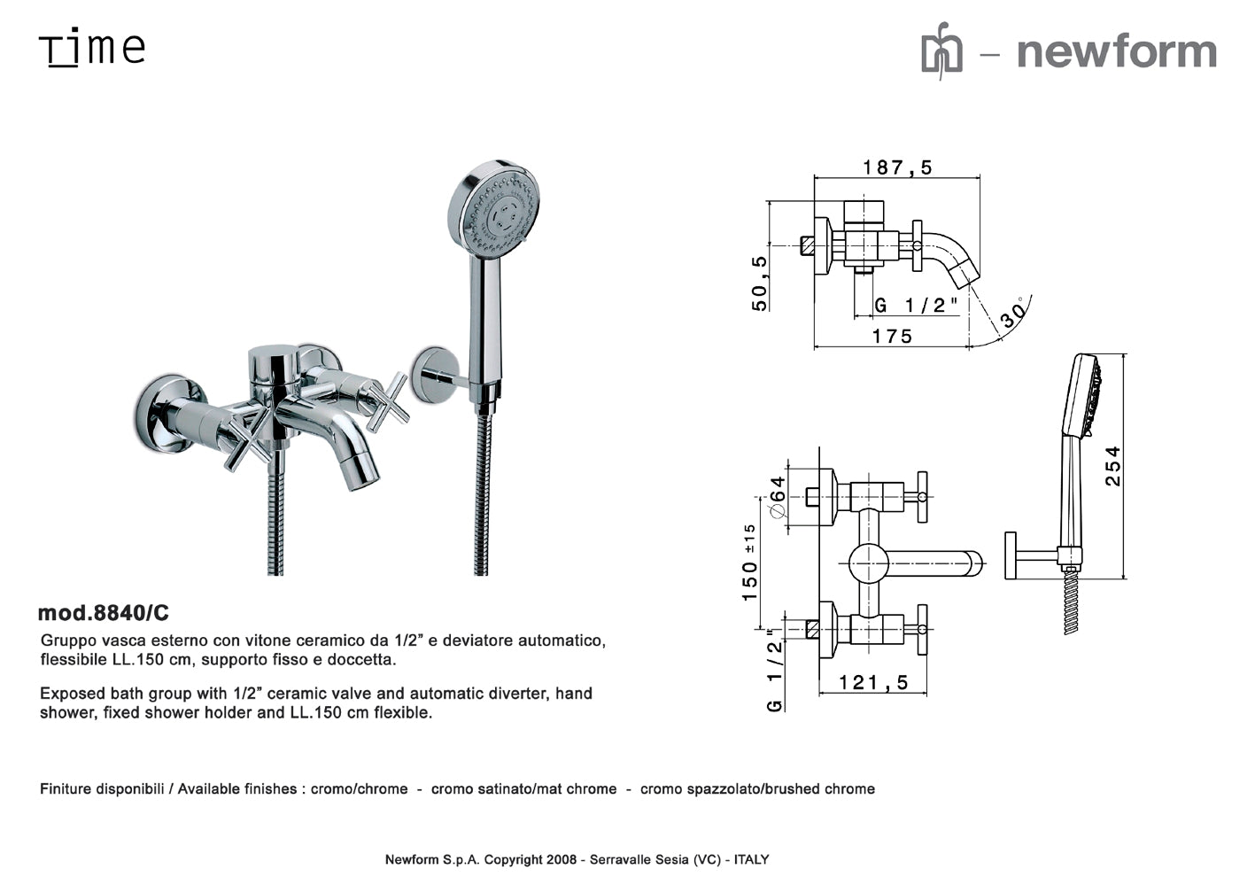 Newform "Time Collection" 8840/C Bath & Shower Mixer Complete Set