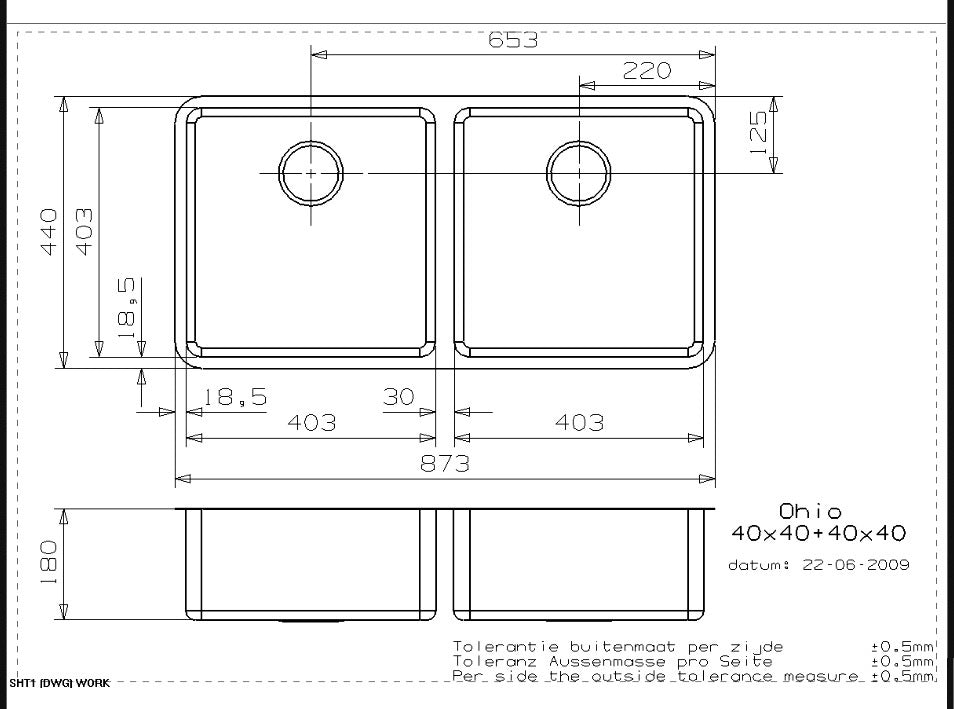 Reginox Ohio B09H6LLU08GDS.9 40X40+40X40 S.S Integrated Kitchen Sink w/Drainer