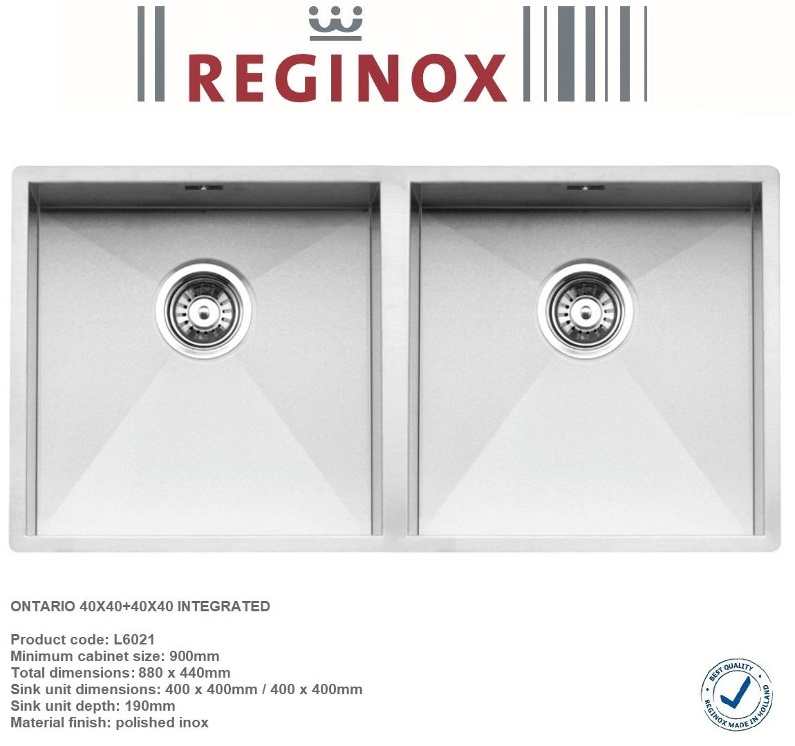 Reginox Ontario L6021 40X40+40X40 S.S Integrated Kitchen Sink w/Drainer