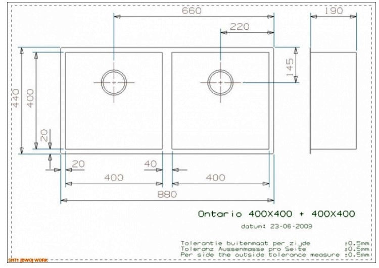 Reginox Ontario L6021 40X40+40X40 S.S Integrated Kitchen Sink w/Drainer