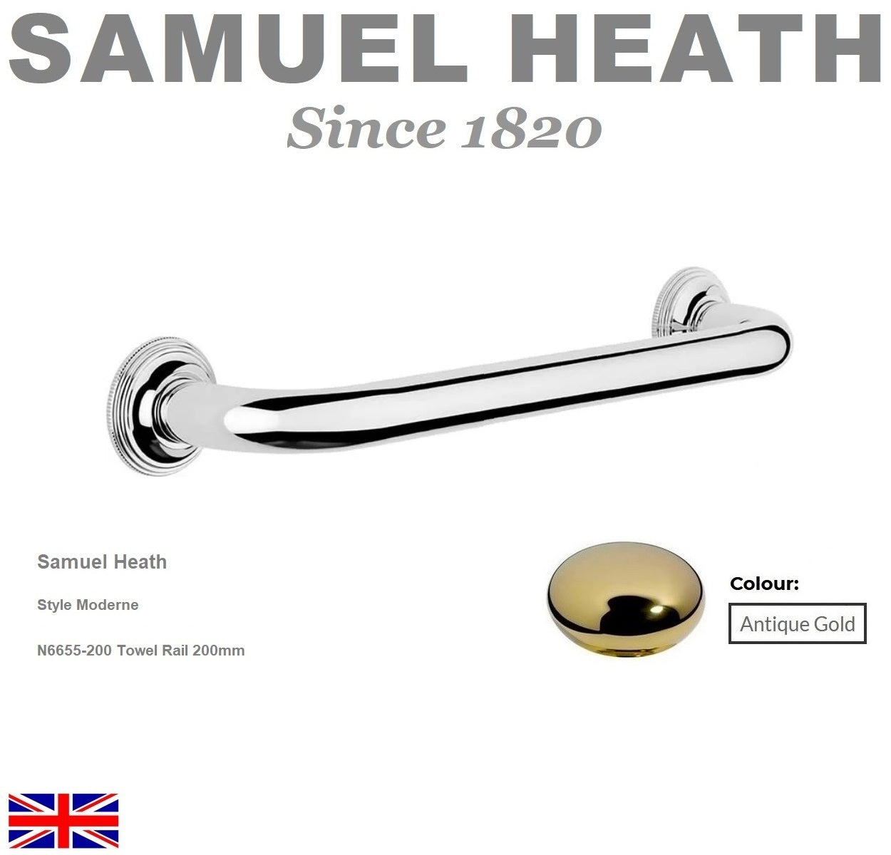 Samuel Heath Style Moderne N6655-200-AG(8"~200mm) Towel Rail in Antique Gold