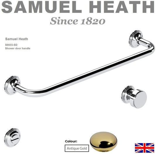 Samuel Heath S6655-SD-AG shower door handle 610mm(~24") in Antique Gold