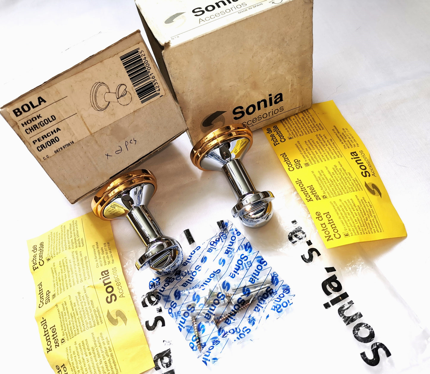 Sonia "Bola" 000425 Pairs of Antique Robe Hook in Chrome Gold