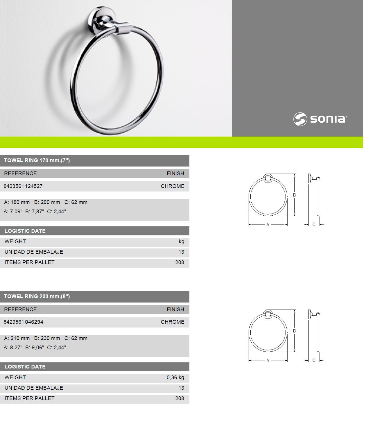 Sonia EUROPA-IN 046294 metal towel ring 200mm