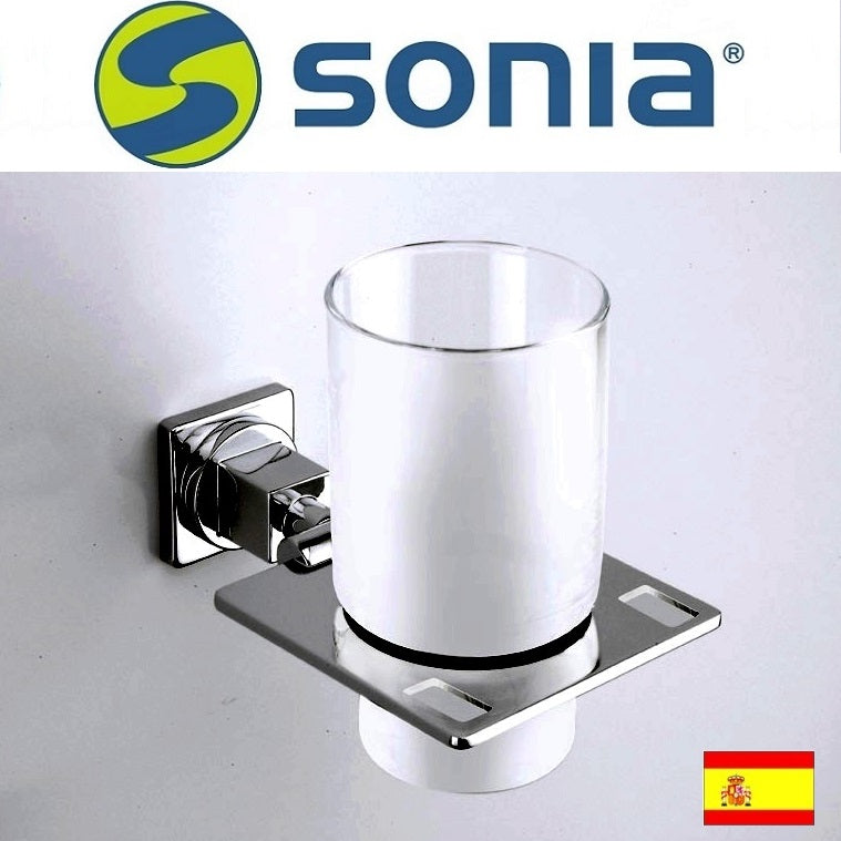 Sonia Dynamicuadro 114580 Toothbrush Tumbler w/Frosted Glass & Metal Holder