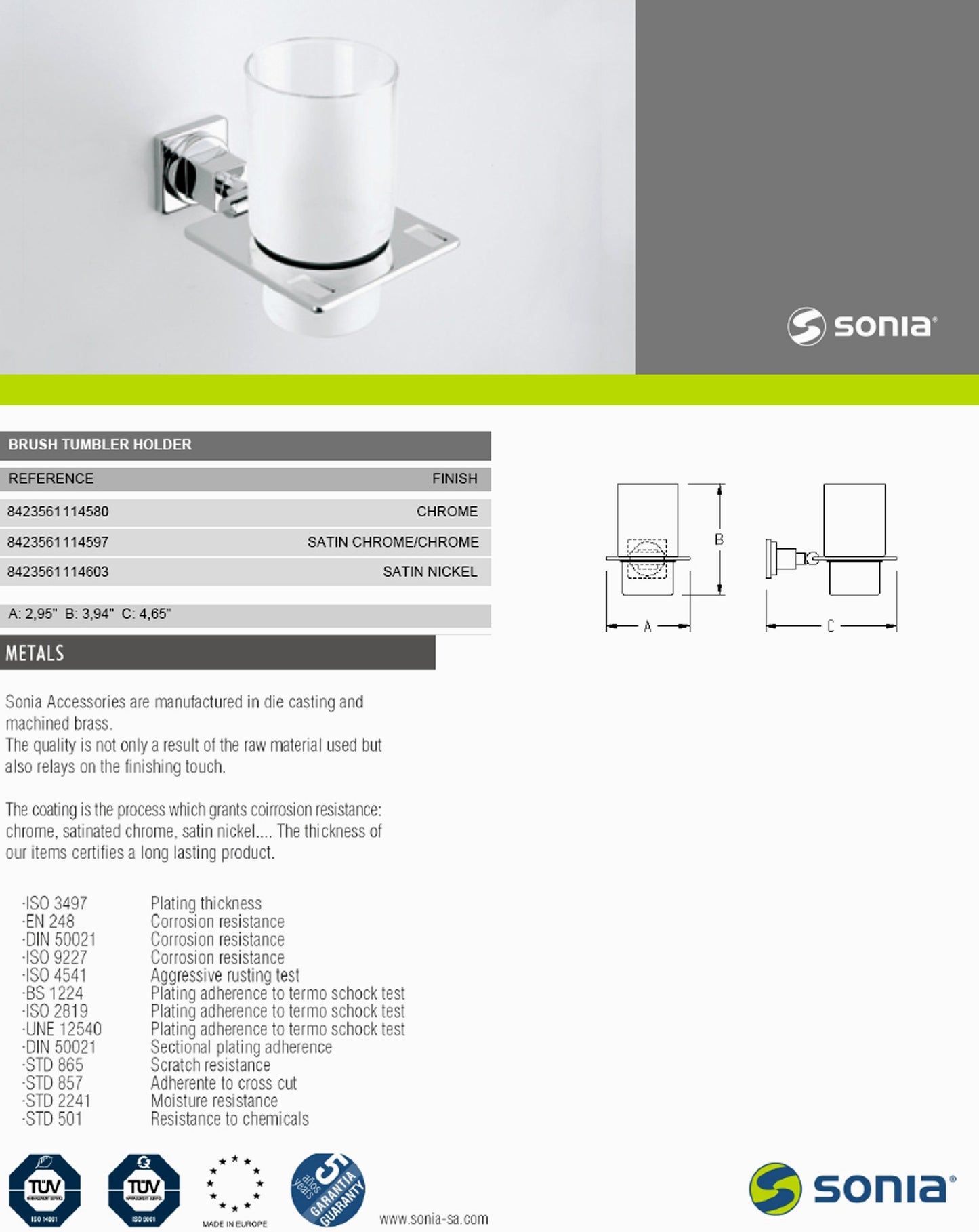 Sonia Dynamicuadro 114580 Toothbrush Tumbler w/Frosted Glass & Metal Holder