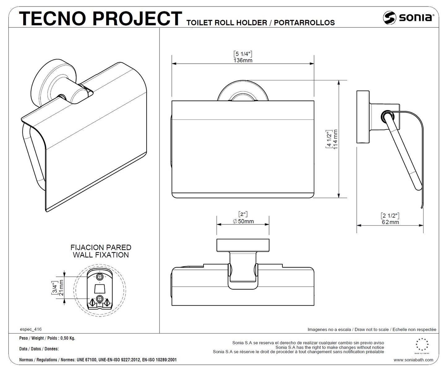 Sonia "Tecno Project" 125173 Toilet Tissue Holder w/Cover