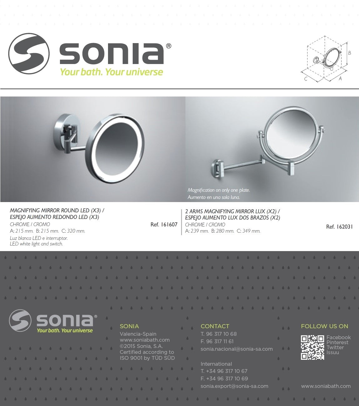 Sonia Complementos 161607 Magnifying (X3) Round LED Mirror w/Double Arms