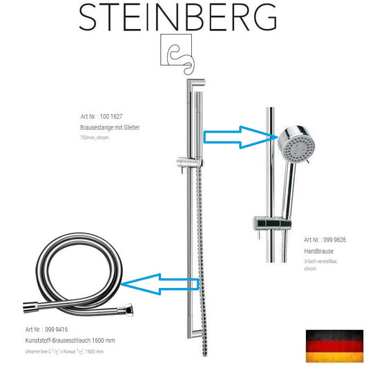 Steinberg 1001627 metal shower rail w/hand shower & shower hose 1600mm