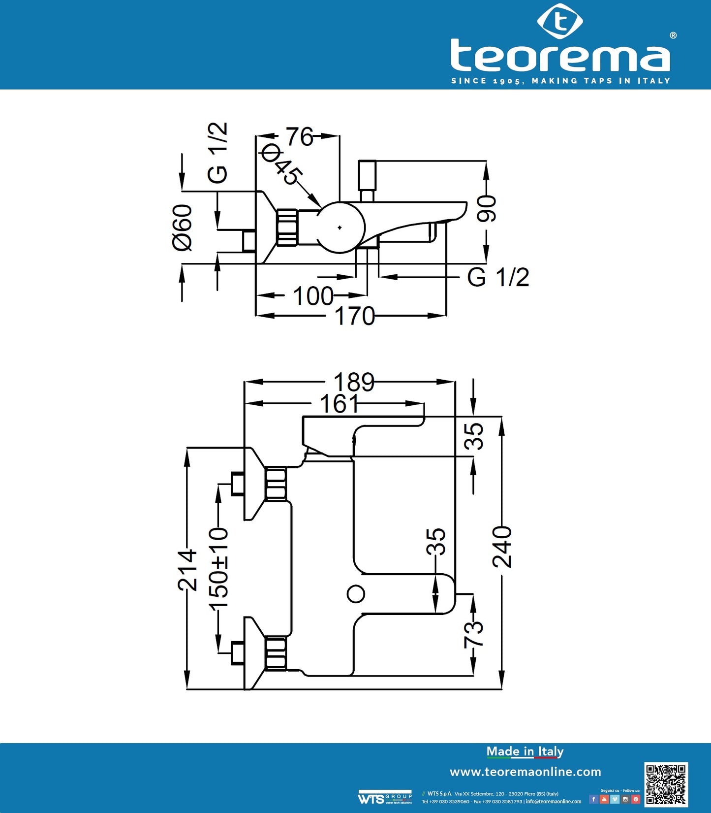 TEOREMA 86160 exposed single lever bath & shower mixer