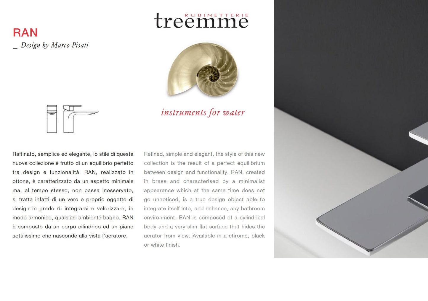 Treemme Ran IT2200CCRNZZ W.M bath & shower mixer w/handshower & shower hose. in Chrome Finish