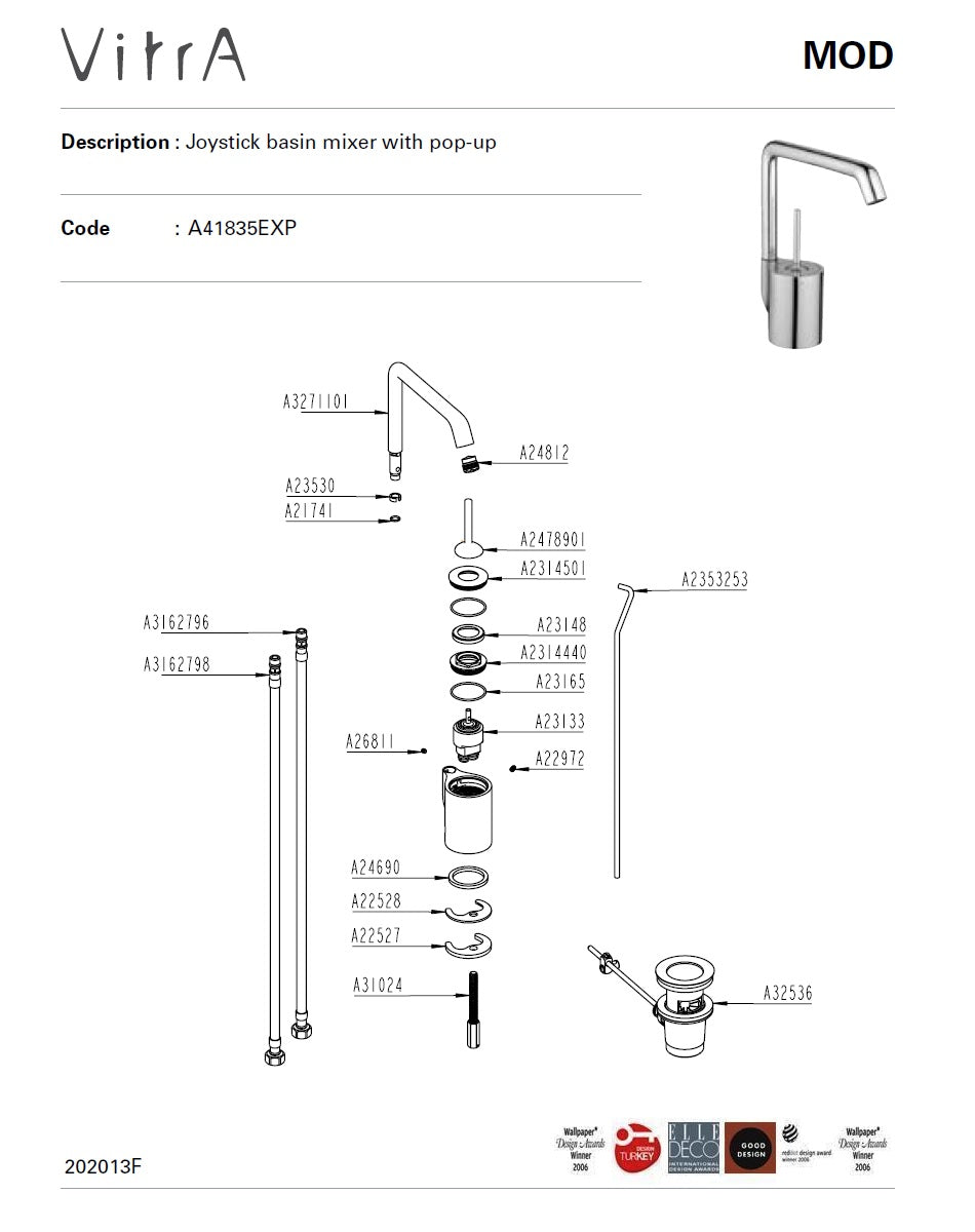 VitrA "MOD Collection" A41835 Basin Mixer + A41836 B&S Mixer