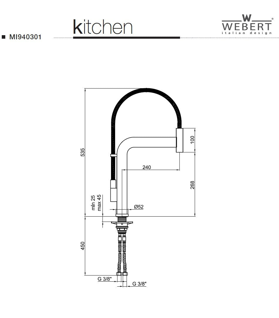 Webert MICRO MI940301.015 single lever sink mixer w/360° swivel spout, spray