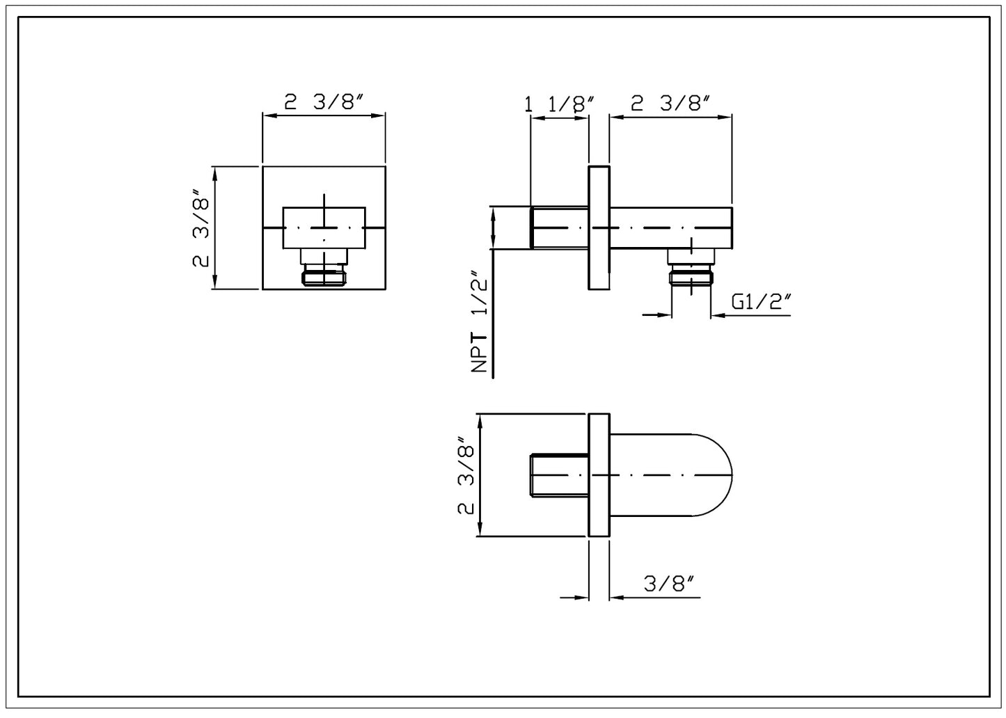 Zucchetti Aguablu Z93804 W.M Brass Wall Elbow w/1/2" Hose Connection 60x60mm