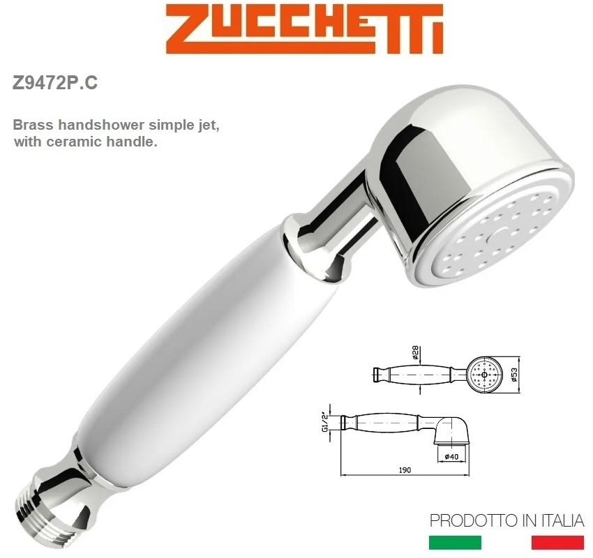 Zucchetti Z9472P.C brass handshower simple jet w/ceramic handle