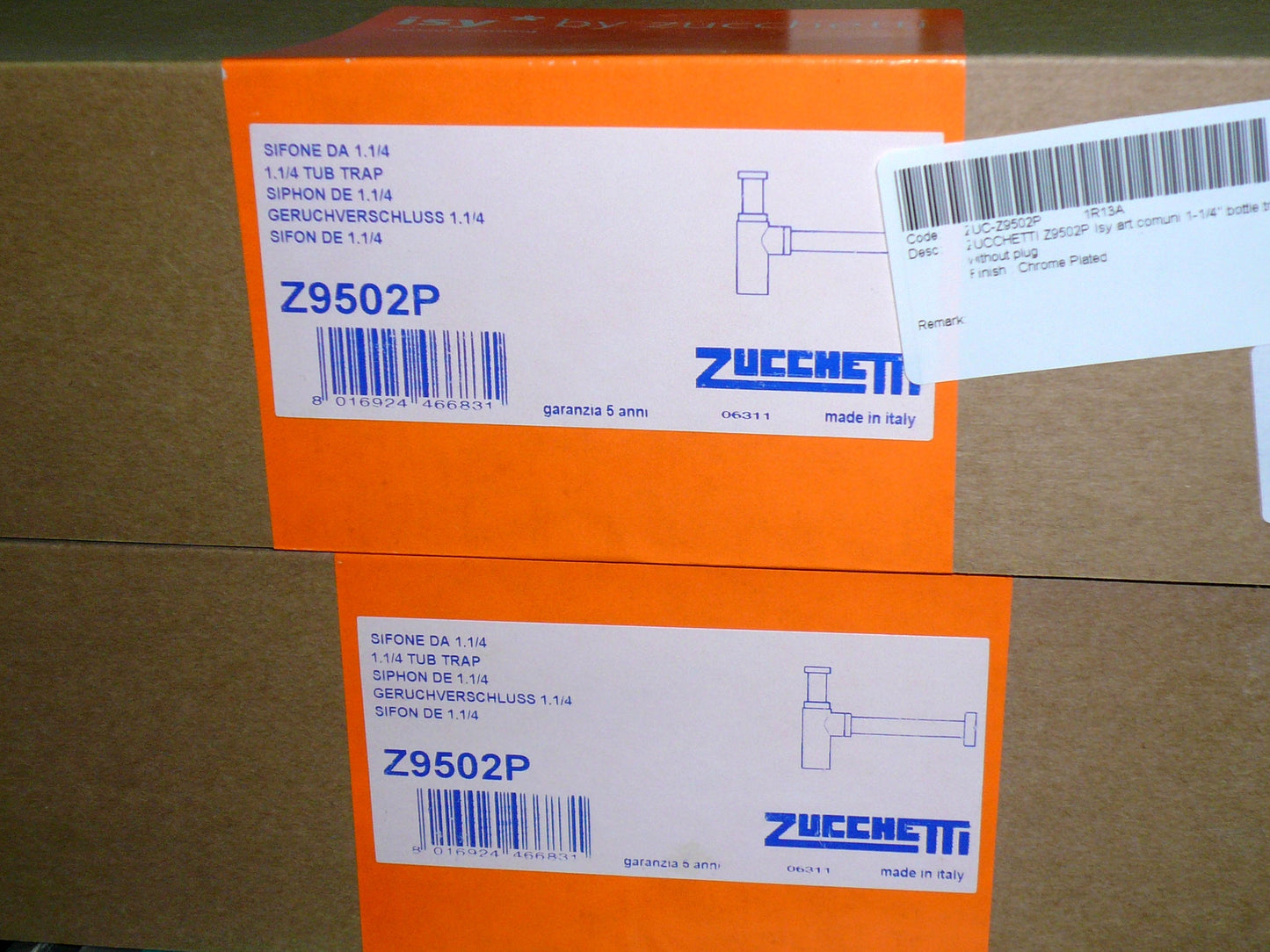 Zucchetti Z9502P 1-1/4" Bottle Trap w/o Plug