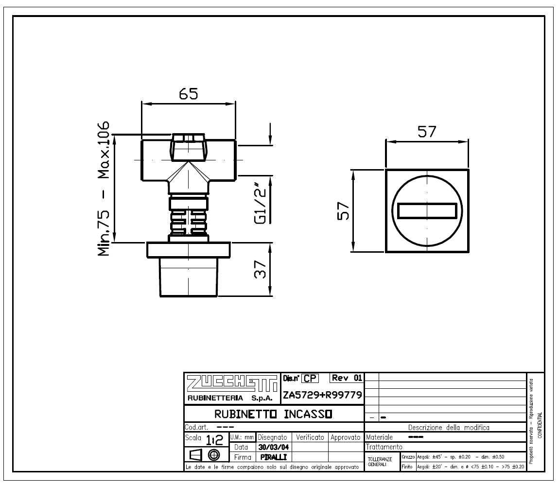 Zucchetti "AGUABLU" ZA5729 wall 1/2" built-in straight valve-external part