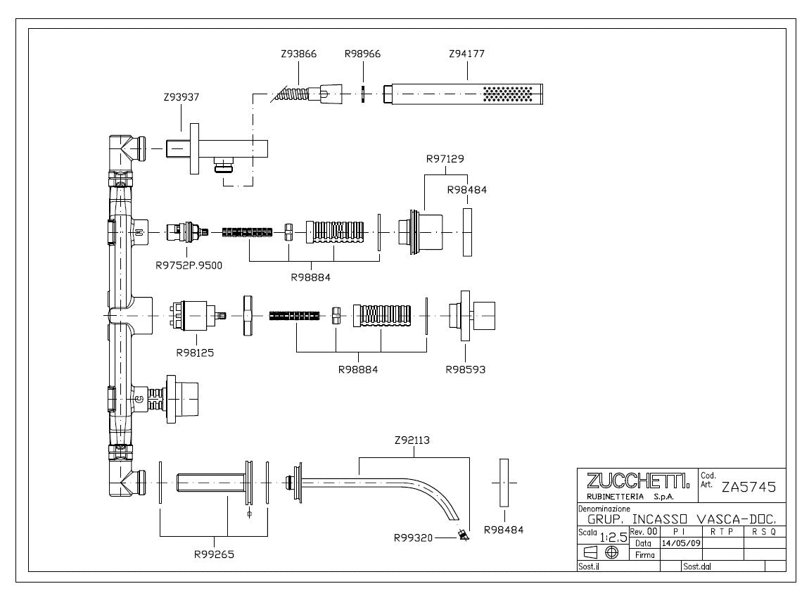 Zucchetti Aguablu ZA5745 Bath Set with R99505 Built-In Parts