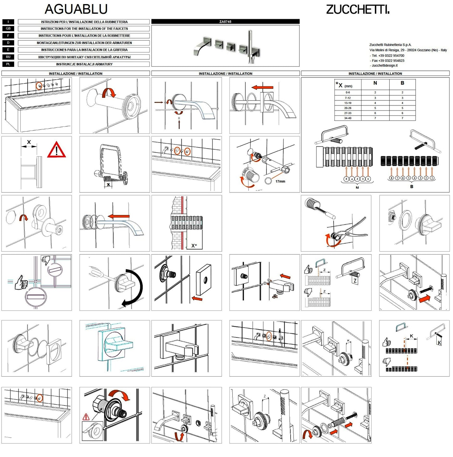 Zucchetti Aguablu ZA5745 Bath Set with R99505 Built-In Parts