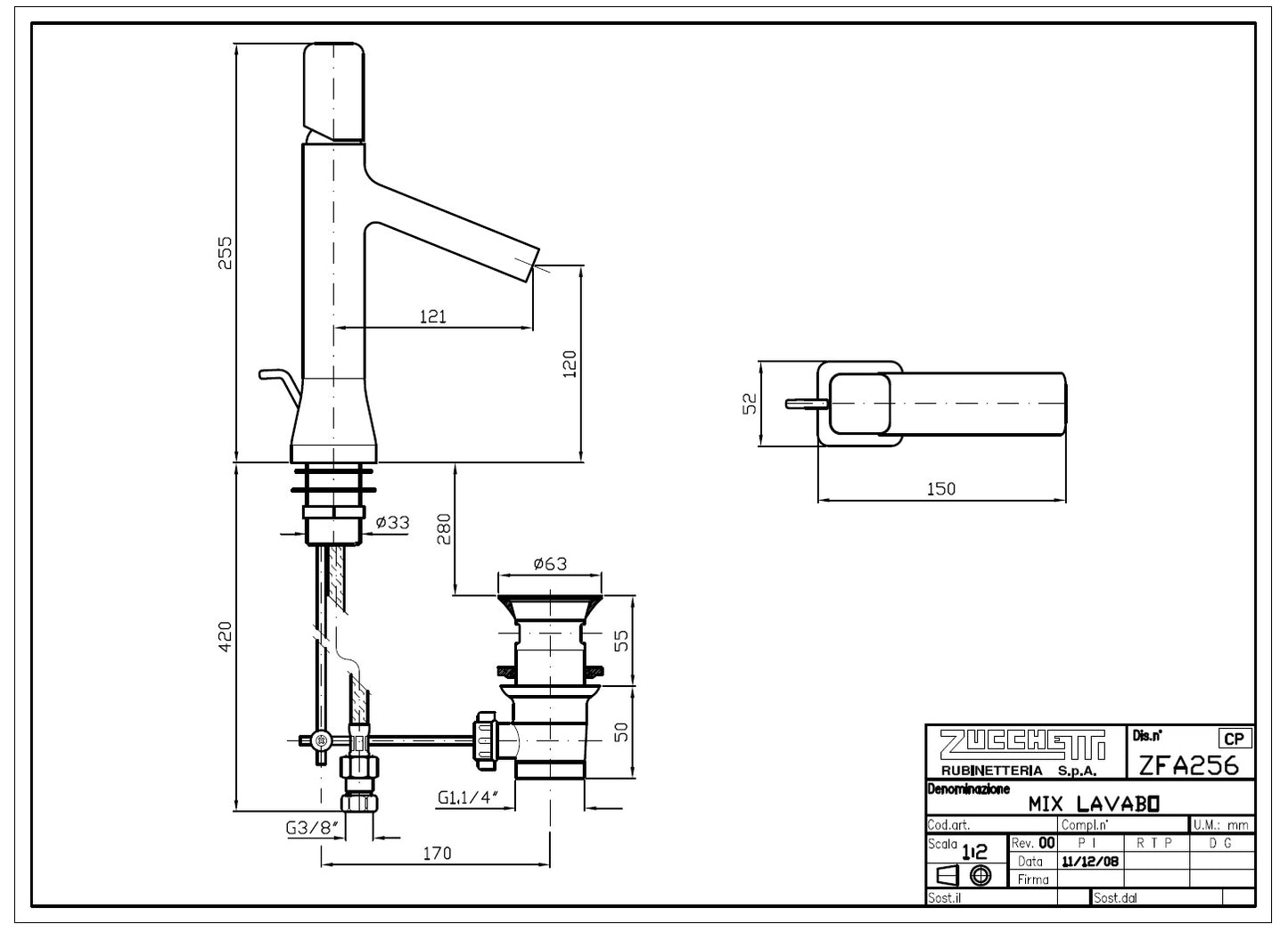 Zucchetti "Faraway" ZFA256 single lever basin mixer with pop-up waste