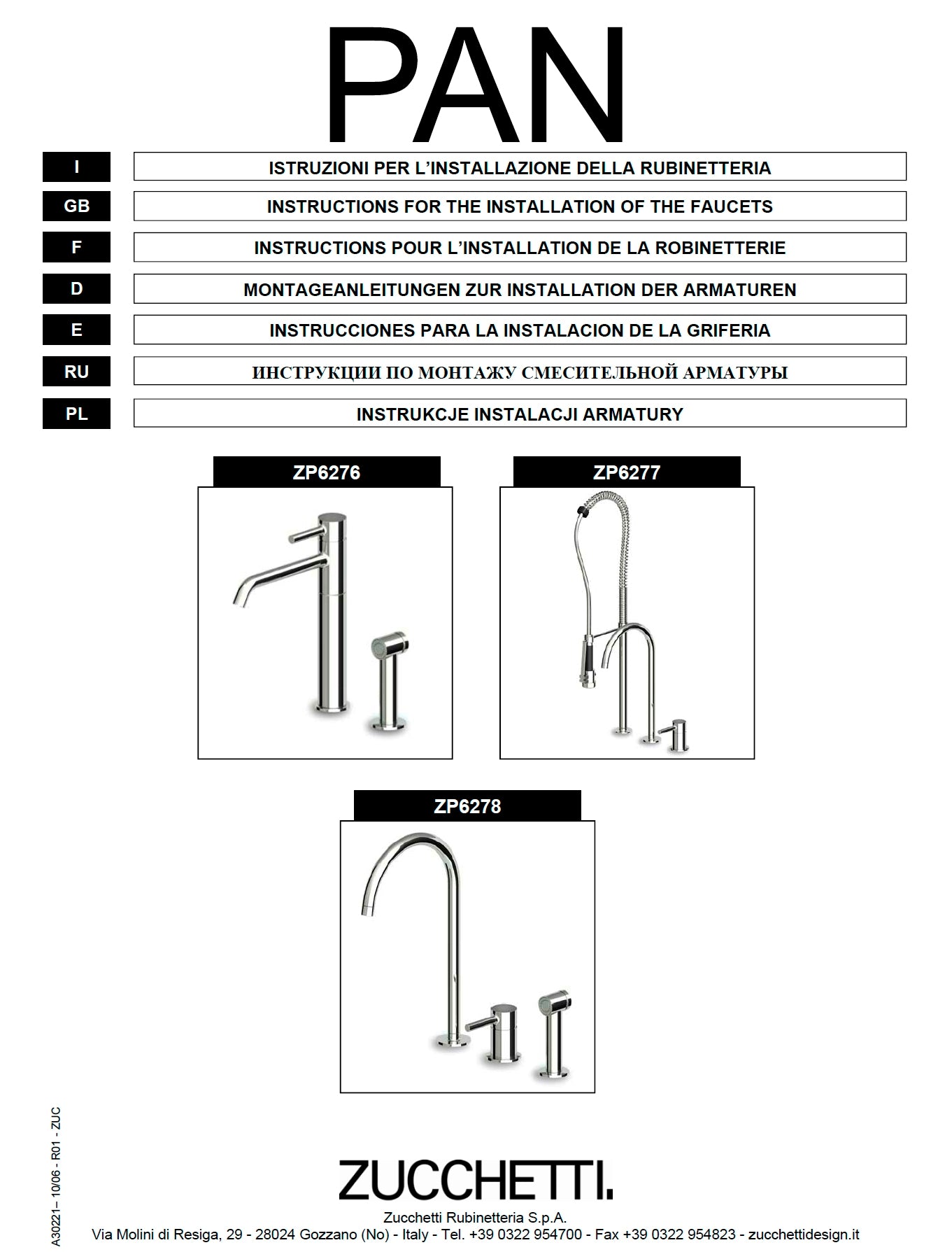 Zucchetti "Pan" ZP6277 Kitchen Sink Mixer w/Pull-Out Spray/Swivel Spout/Diverter. in Chrome Finish