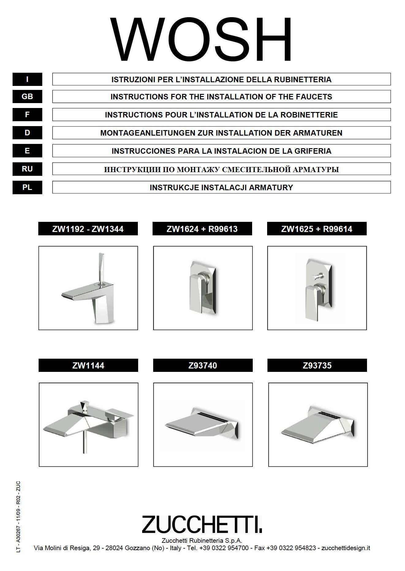 Zucchetti "Wosh" ZW1192 Single Lever Basin Mixer w/Pop-up Waste Set. in Chrome Finish